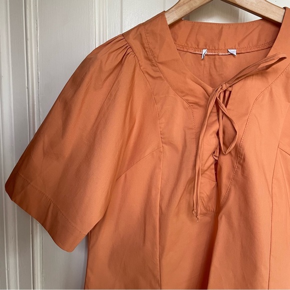 Evereve Allie cotton poplin top peach Short Sleeve Cropped V-Neck Boho Blouse xs - Picture 8 of 12